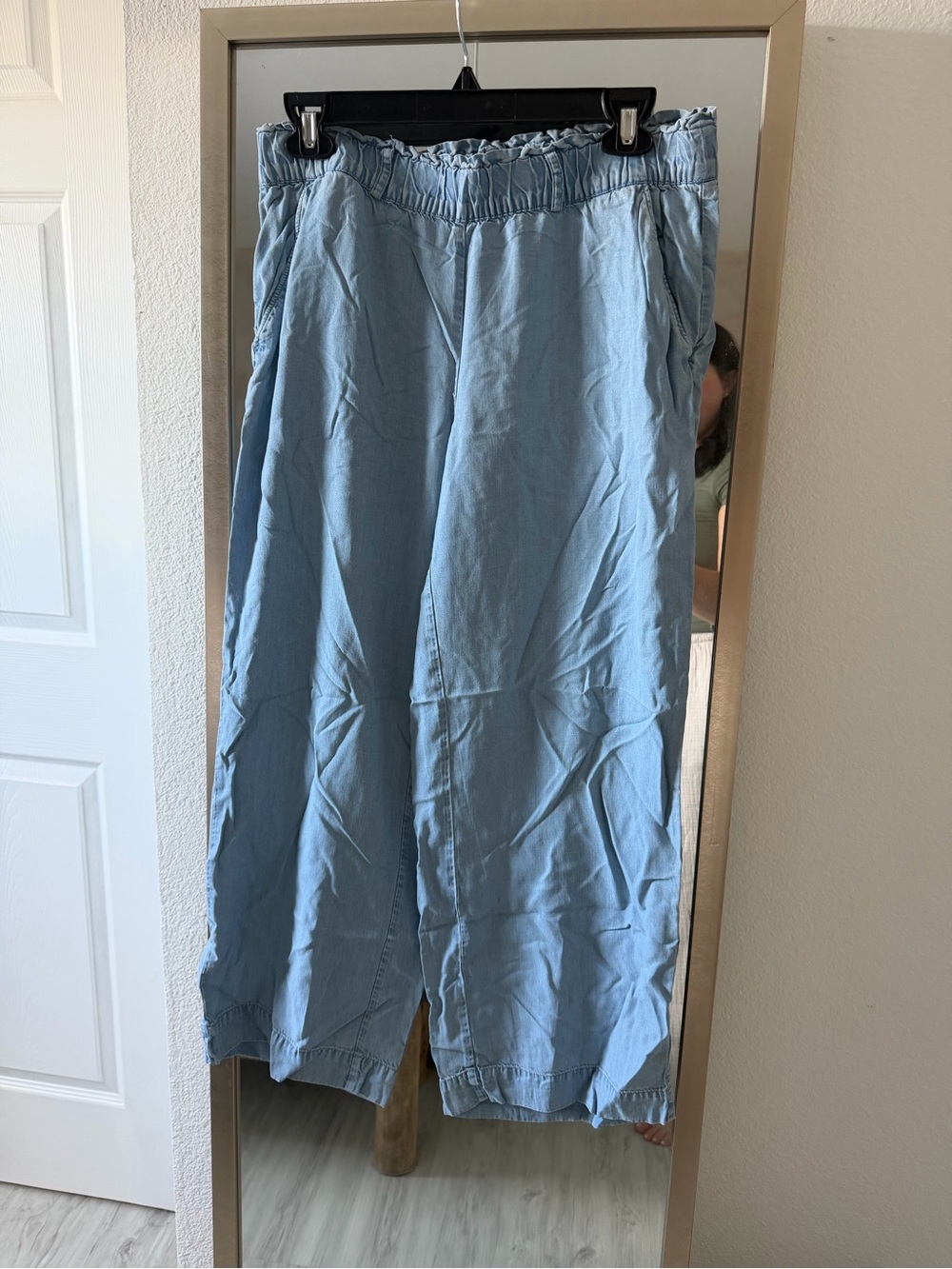 LOFT Light Blue Wide-Leg Elastic-Waist Chinos